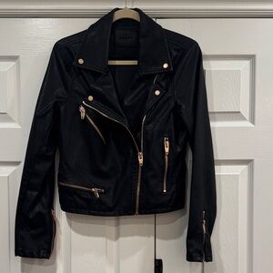 Blank NYC Black Leather Jacket with Rose Gold Zippers and Accents